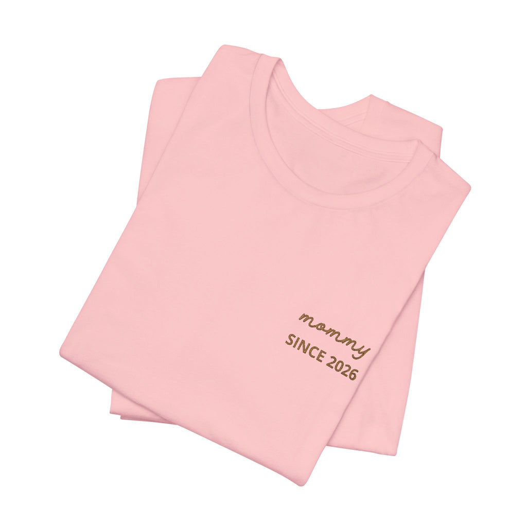 Tシャツ 名入れ ママ (設立年) 刺繍 ハート＆袖Tシャツ