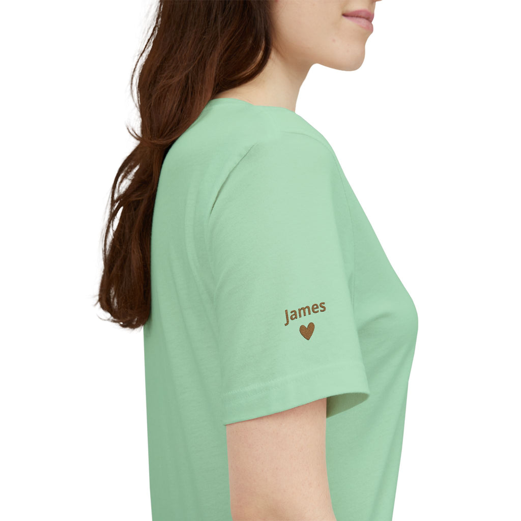 Tシャツ 名入れ ママ (設立年) 刺繍 ハート＆袖Tシャツ