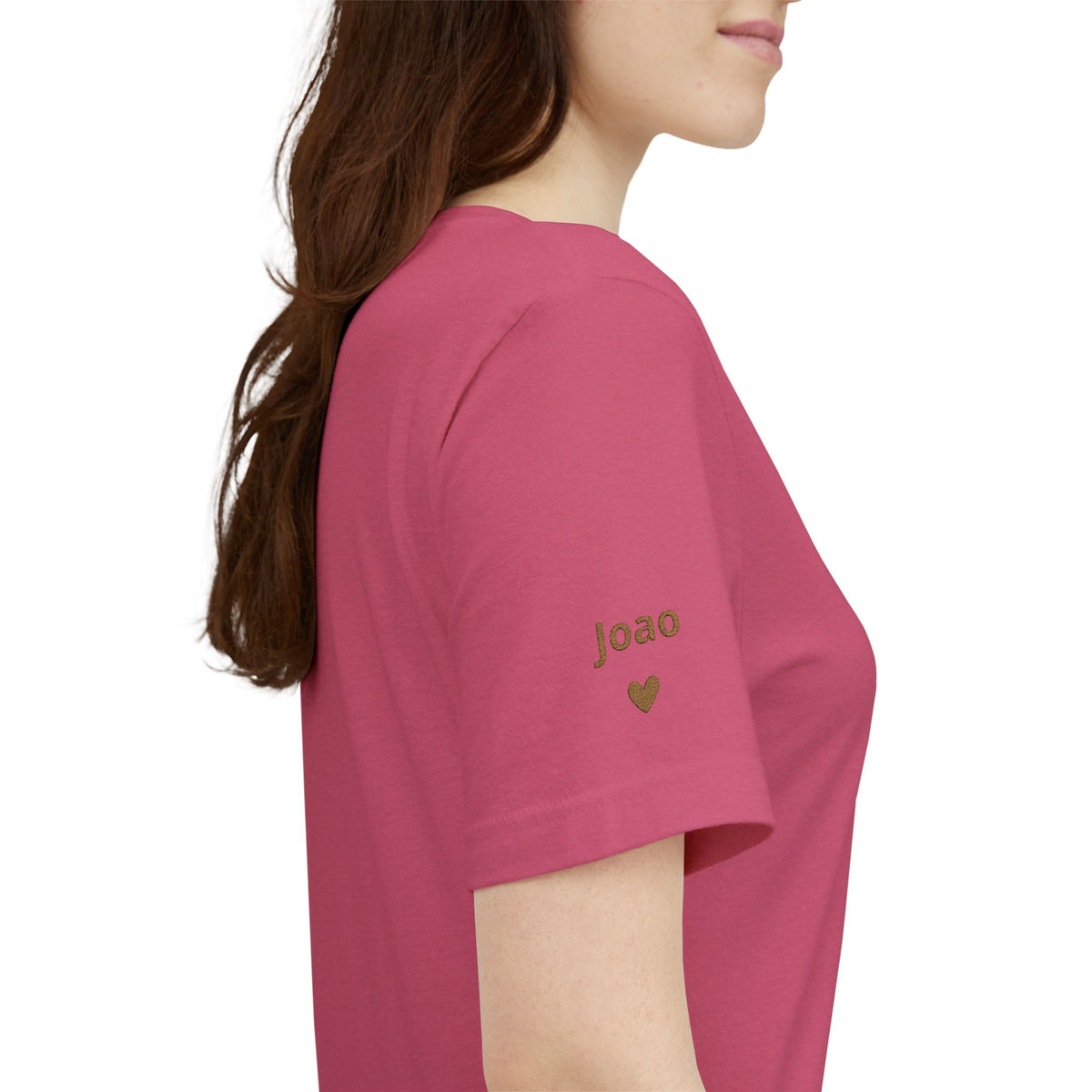 Camiseta Mamãe com Data Bordada no Peito e Nomes na Manga