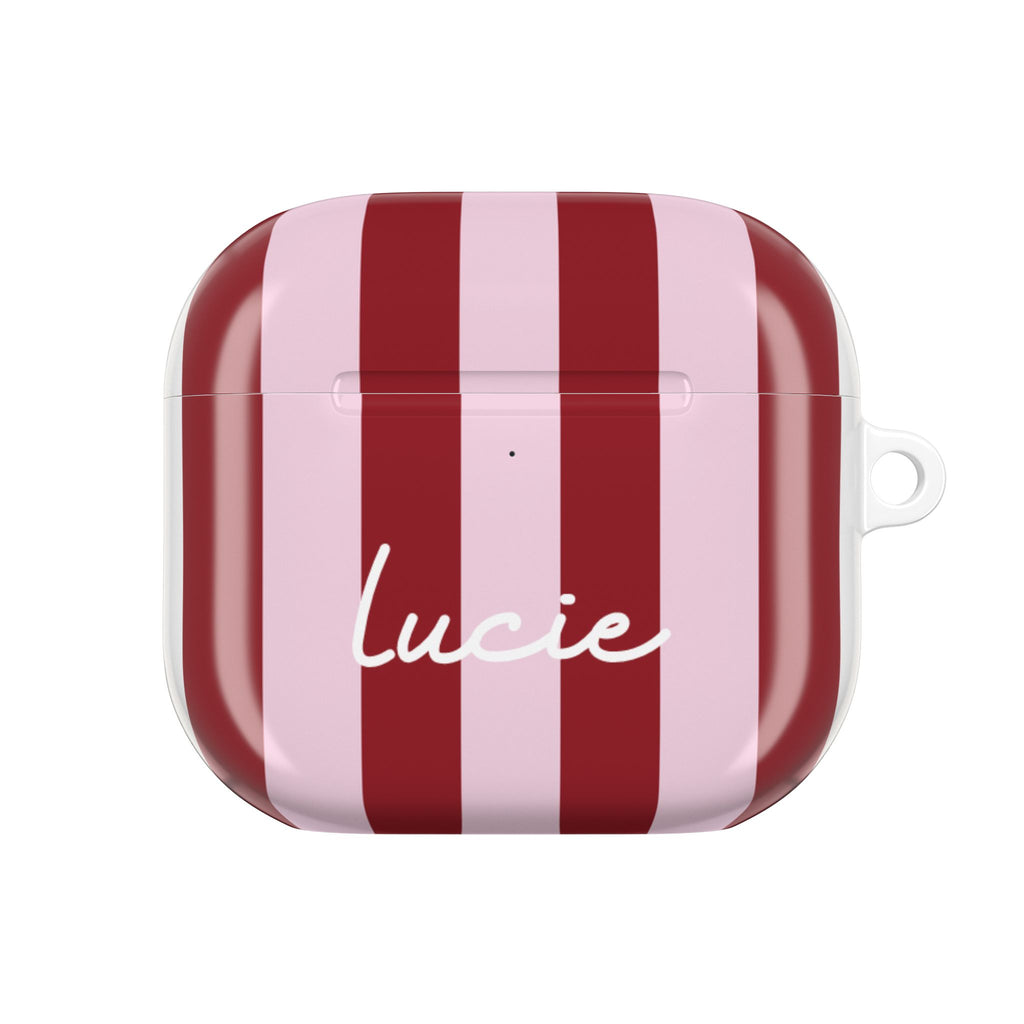 Red Striped AirPods Case with Personalized Name