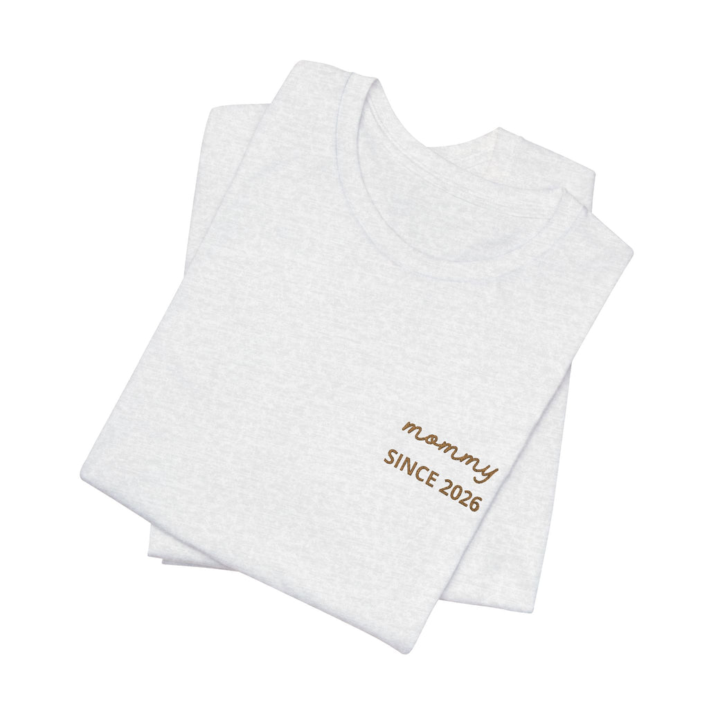 Tシャツ 名入れ ママ (設立年) 刺繍 ハート＆袖Tシャツ