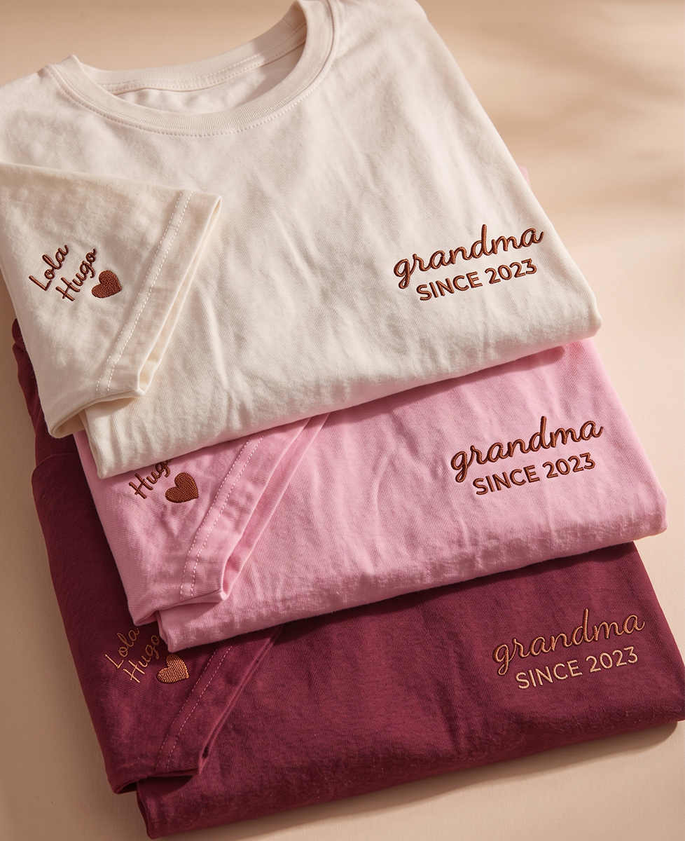 Personalized Grandma Since T-Shirt Embroidered with Names
