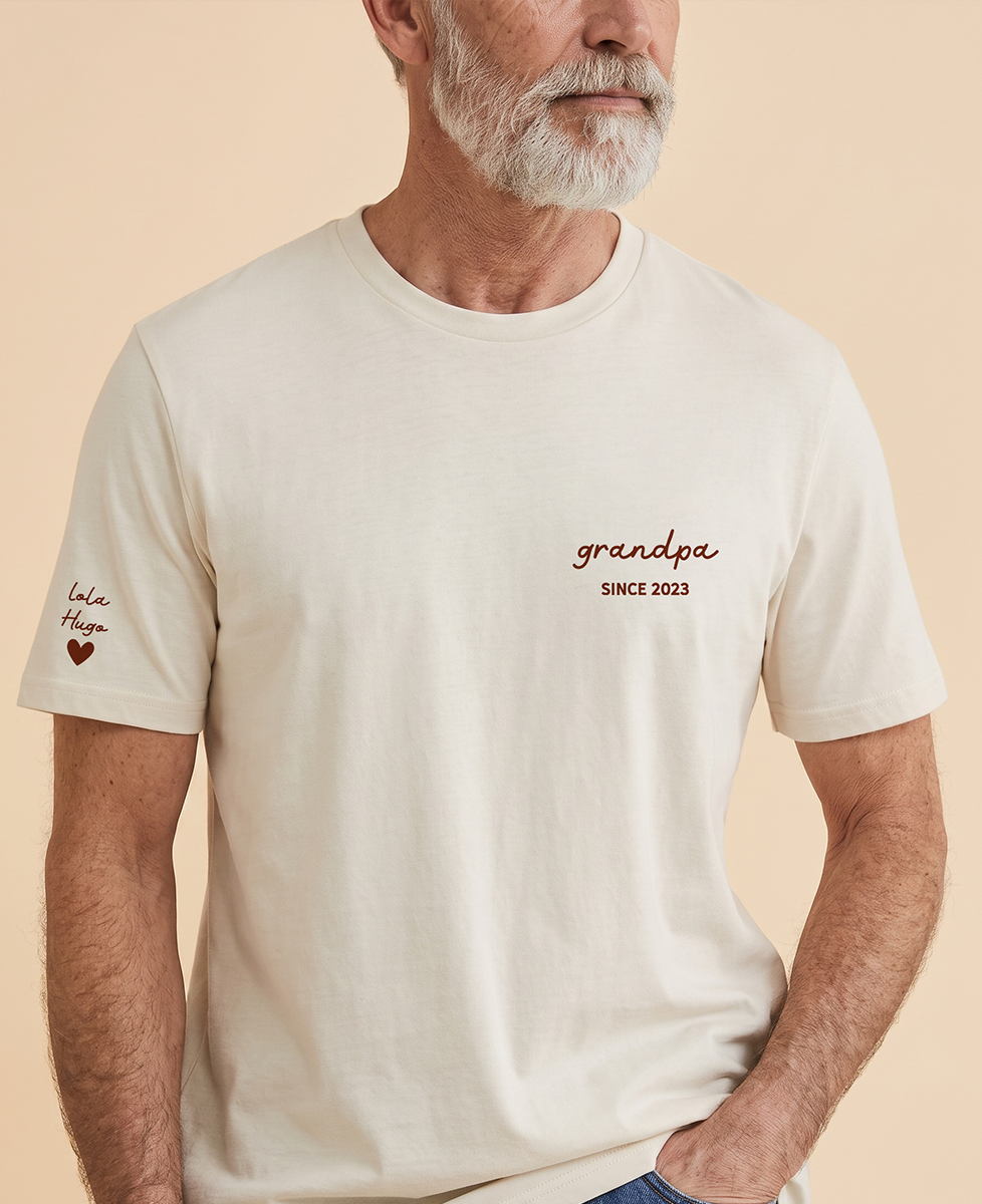 Personalized Grandpa Since T-Shirt Embroidered with Names